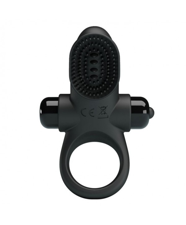 Черное эрекционное виброкольцо в клиторальной щеточкой Vibrant Penis Ring II