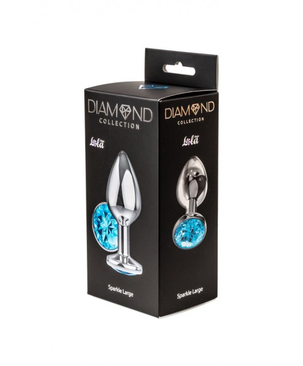 Большая серебристая анальная пробка Diamond Light blue Sparkle Large с голубым кристаллом - 8 см.
