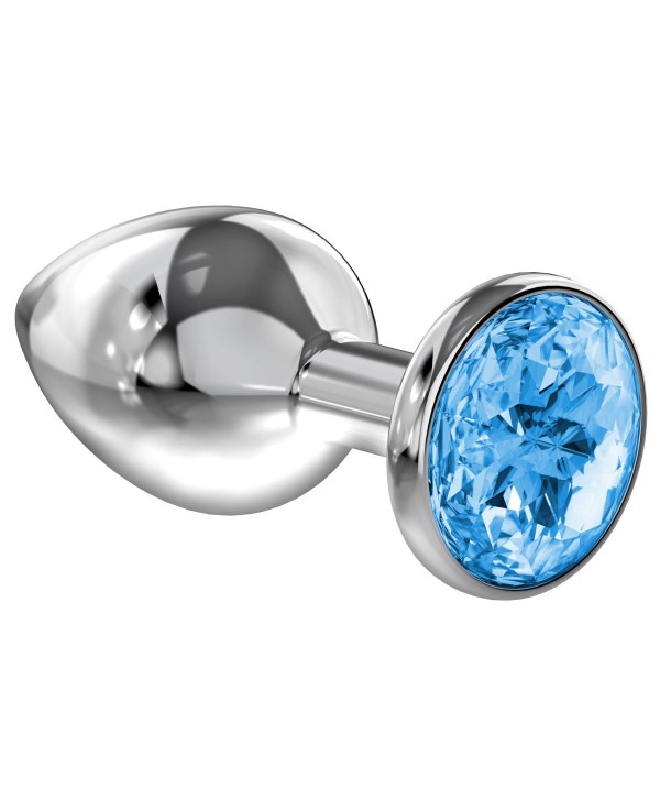 Большая серебристая анальная пробка Diamond Light blue Sparkle Large с голубым кристаллом - 8 см.