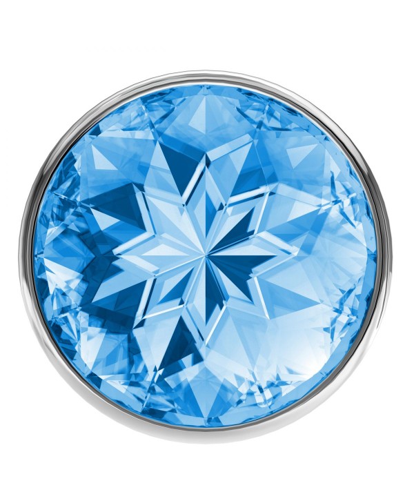 Большая серебристая анальная пробка Diamond Light blue Sparkle Large с голубым кристаллом - 8 см.