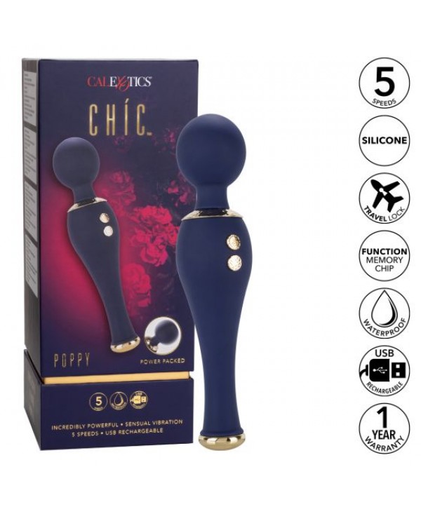 Синий клиторальный вибромассажер Chi­c Poppy - 20,25 см.