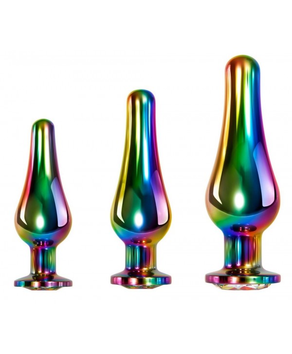 Набор из 3 радужных анальных пробок Rainbow Metal Plug Set