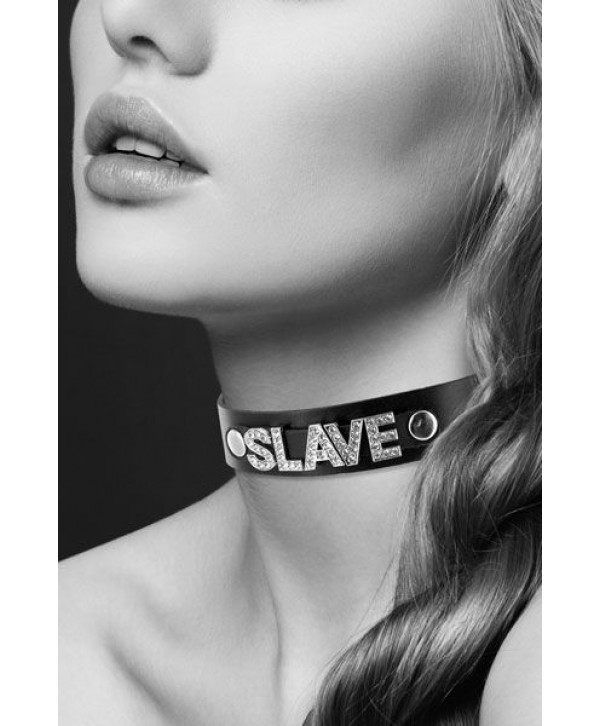 Чокер с надписью COLLIER STRASS SLAVE CUIR BOVIN
