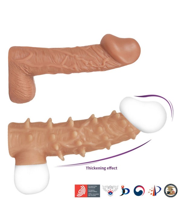 Телесная насадка с шипами и открытой головкой Nude Sleeve L - 14 см.