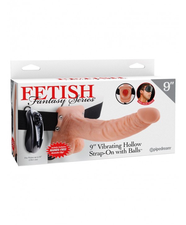Телесный полый страпон с вибрацией Vibrating Hollow Strap-On with Balls - 24 см.