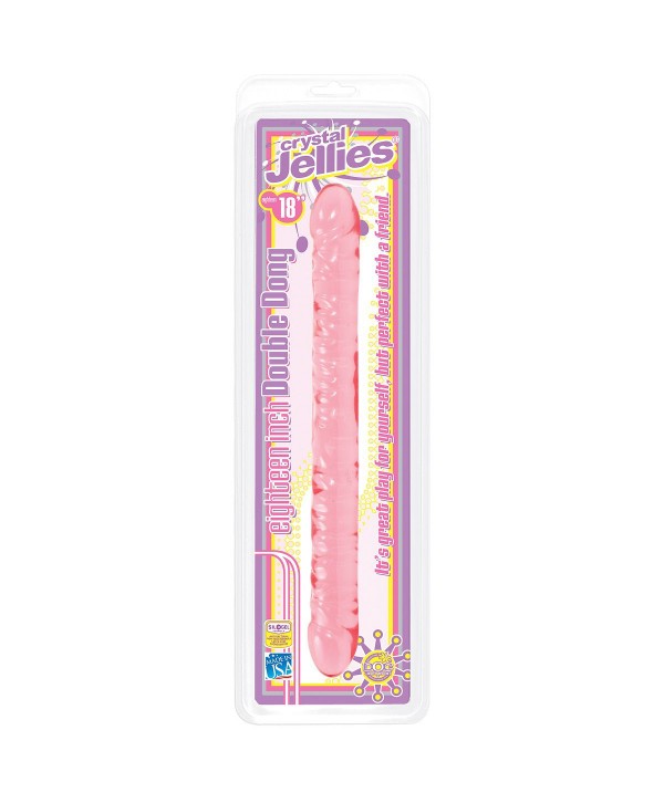 Розовый двухголовый фаллоимитатор Crystal Jellies - 45,7 см.