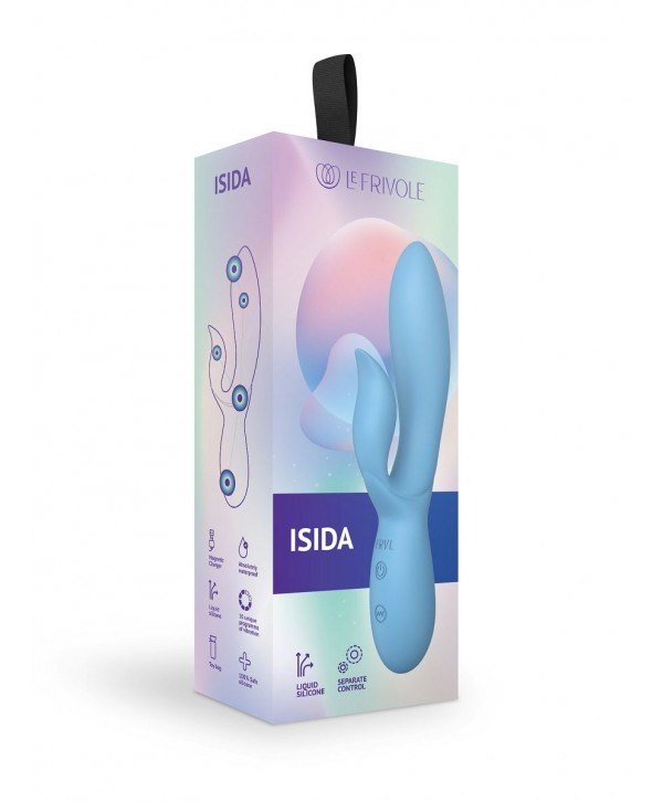 Голубой вибратор-кролик из силикона Isida - 21 см.