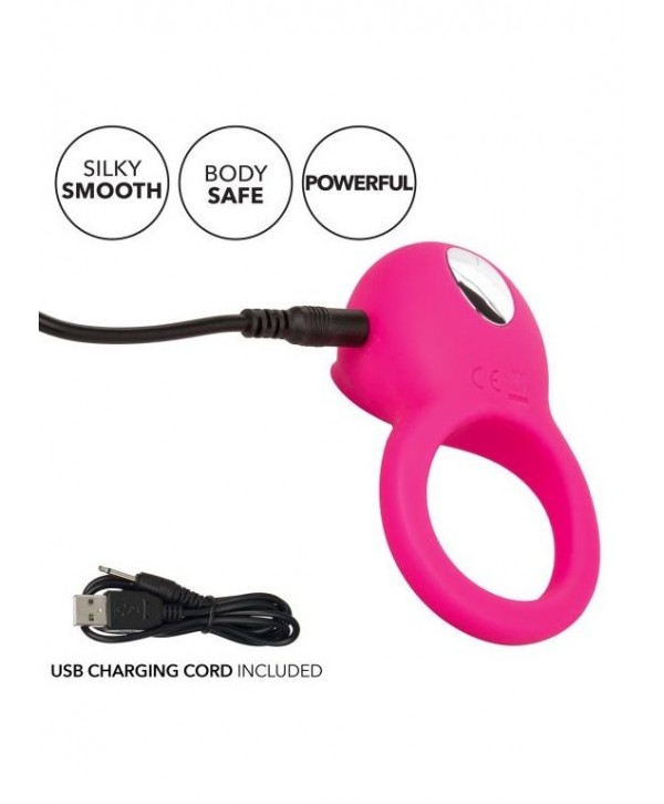Ярко-розовое эрекционное кольцо Silicone Rechargeable Teasing Tongue Enhancer
