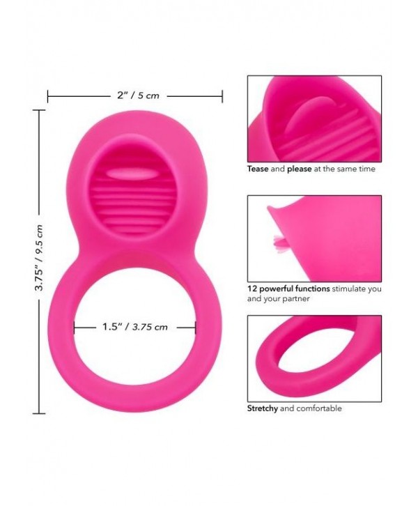 Ярко-розовое эрекционное кольцо Silicone Rechargeable Teasing Tongue Enhancer