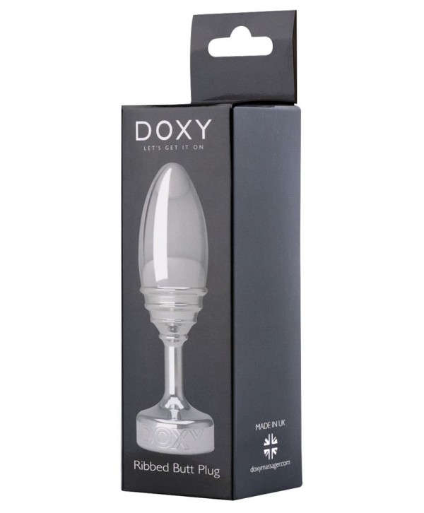 Серебристая анальная втулка Doxy Ribbed Butt Plug - 10,5 см.