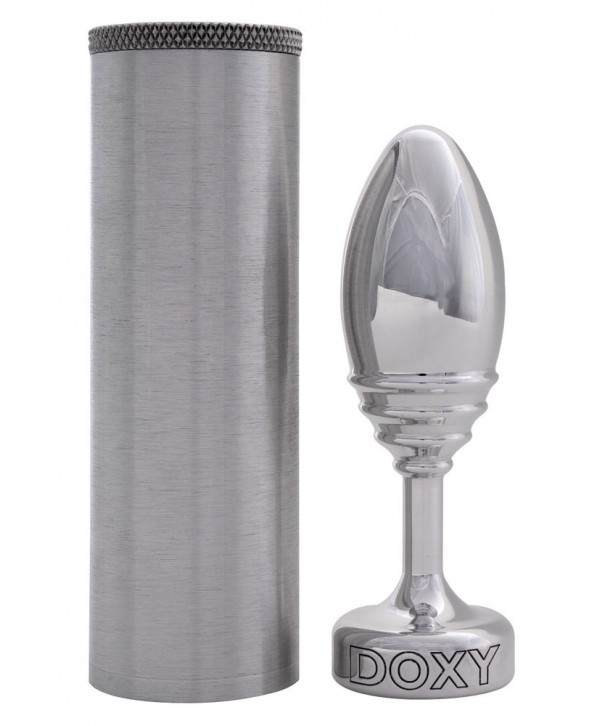 Серебристая анальная втулка Doxy Ribbed Butt Plug - 10,5 см.