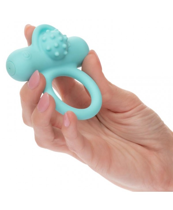 Аквамариновое эрекционное виброкольцо Silicone Rechargeable Nubby Lover’s Delight