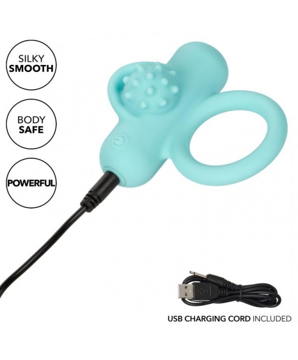 Аквамариновое эрекционное виброкольцо Silicone Rechargeable Nubby Lover’s Delight
