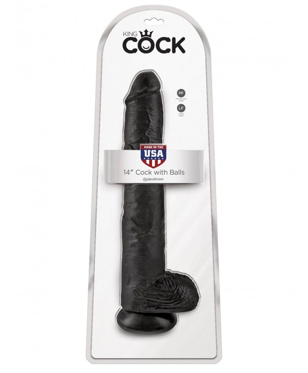Чёрный фаллоимитатор-гигант 14  Cock with Balls - 37,5 см.