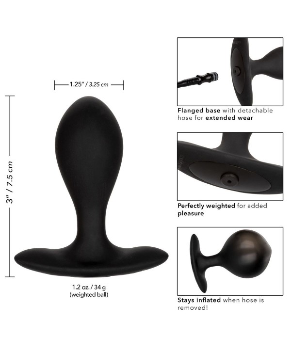 Черная расширяющаяся анальная пробка Weighted Silicone Inflatable Plug M