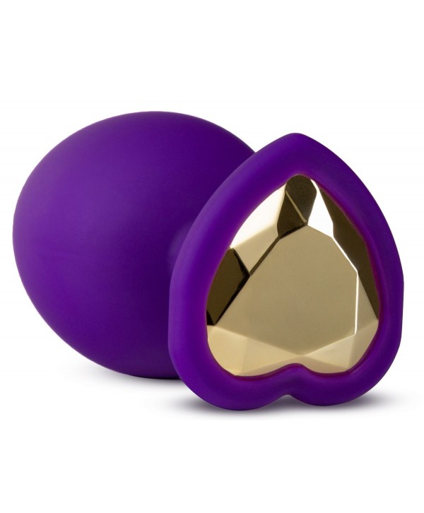 Фиолетовая анальная пробка Bling Plug Large с золотистым стразом - 9,5 см.