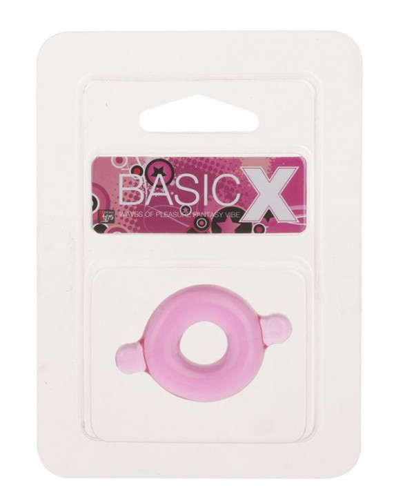 Розовое эрекционное кольцо с ушками для удобства надевания BASICX TPR COCKRING PINK