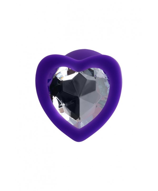 Фиолетовая анальная втулка Diamond Heart с прозрачным кристаллом - 7 см.