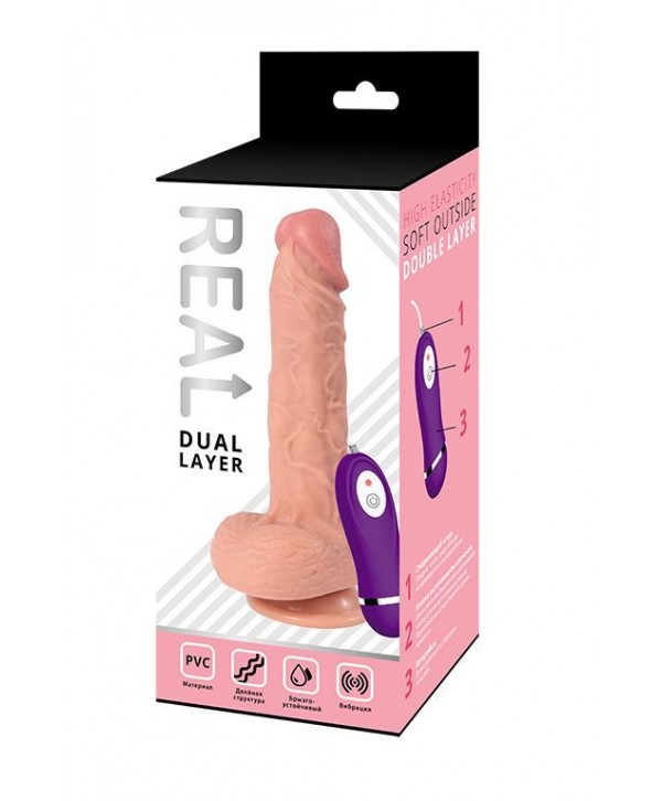 Телесный реалистичный вибратор REAL Dual Layer - 23 см.