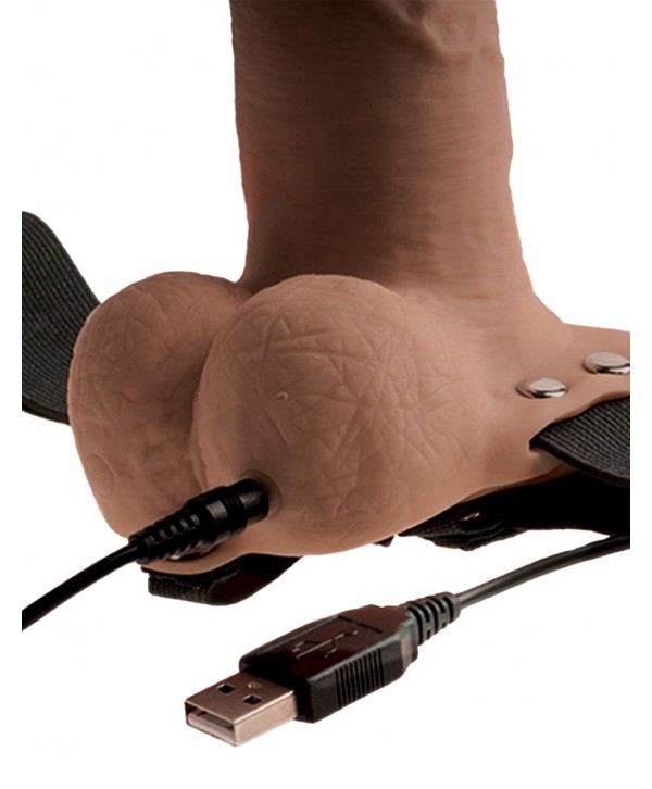 Кофейный перезаряжаемый вибрострапон 6  Hollow Rechargeable Strap-On Remote - 17,5 см.