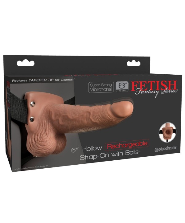 Кофейный перезаряжаемый вибрострапон 6  Hollow Rechargeable Strap-On Remote - 17,5 см.