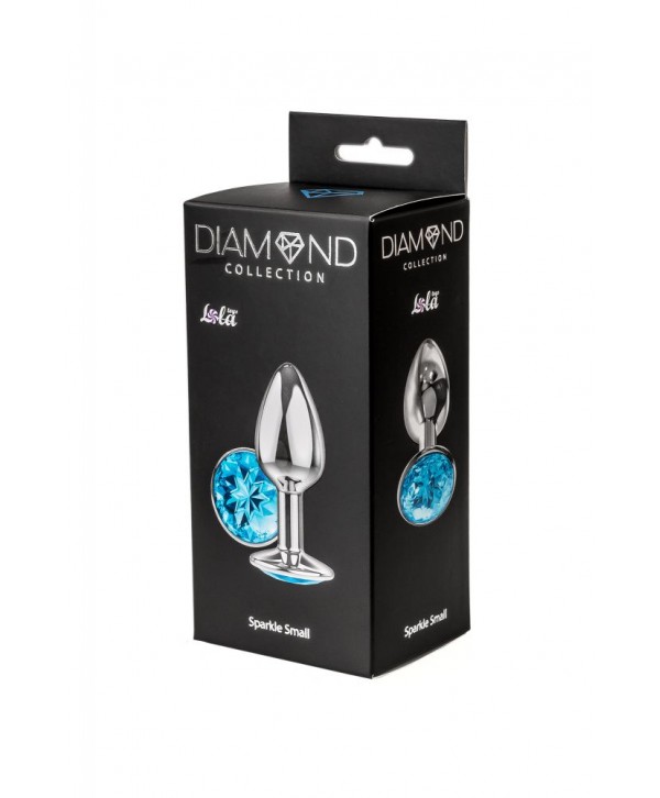 Малая серебристая анальная пробка Diamond Light blue Sparkle Small с голубым кристаллом - 7 см.