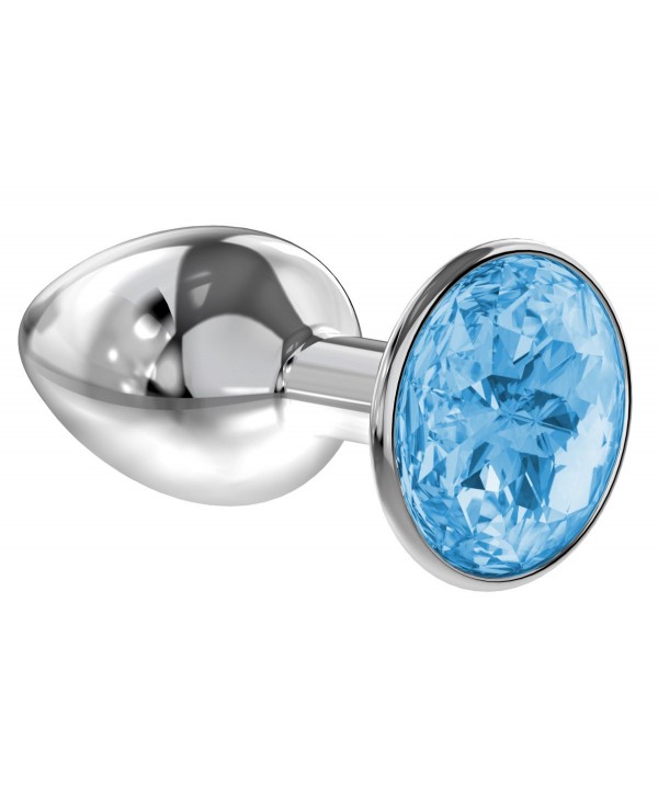 Малая серебристая анальная пробка Diamond Light blue Sparkle Small с голубым кристаллом - 7 см.