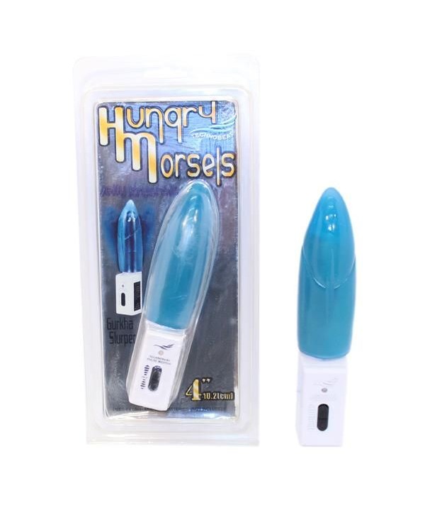 Голубой мини-вибратор с гладкой поверхностью Hungry Morsels - 15 см.