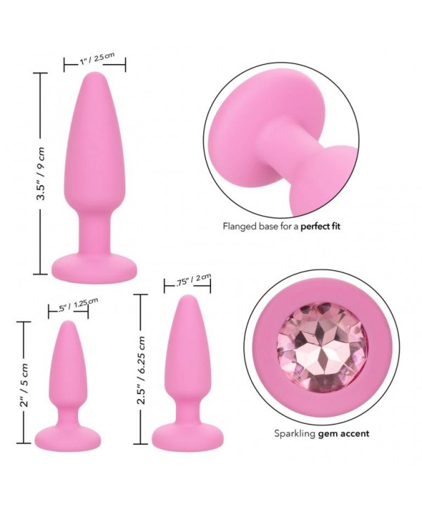 Набор из 3 розовых анальных пробок Crystal Booty Kit