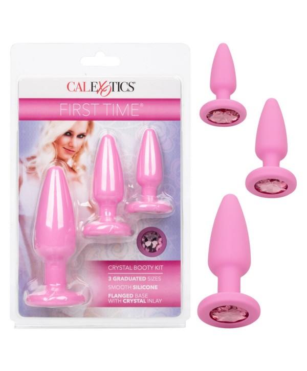 Набор из 3 розовых анальных пробок Crystal Booty Kit