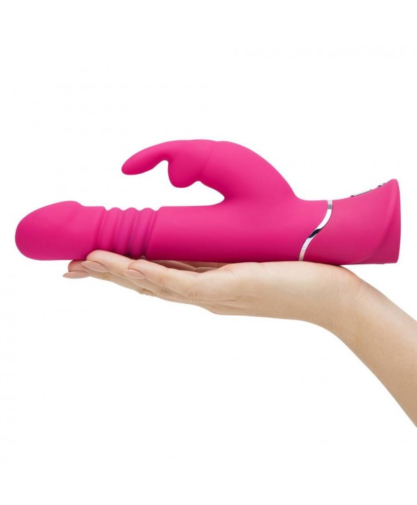 Розовый вибратор Thrusting Realistic Rechargeable Rabbit Vibrator с имитацией толчков - 22,8 см.