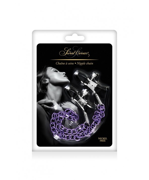 Зажимы для сосков с фиолетовой цепочкой Sweet Caress Nipple Chain