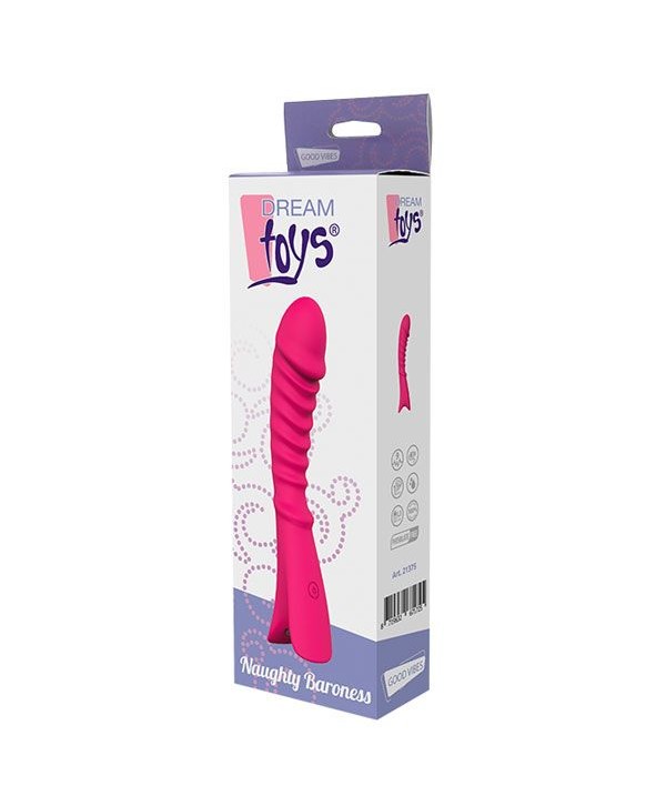 Розовый перезаряжаемый вибратор с ребрышками NAUGHTY BARONESS - 12,5 см.