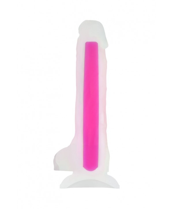 Прозрачно-розовый фаллоимитатор, светящийся в темноте, Clark Glow - 22 см.