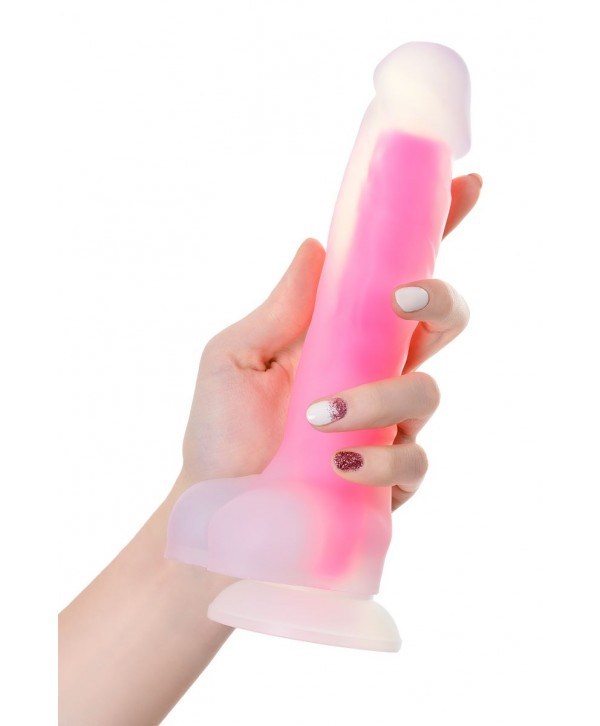 Прозрачно-розовый фаллоимитатор, светящийся в темноте, Clark Glow - 22 см.
