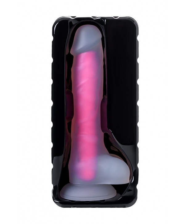 Прозрачно-розовый фаллоимитатор, светящийся в темноте, Clark Glow - 22 см.