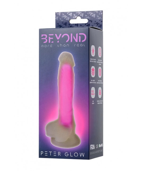 Прозрачно-розовый фаллоимитатор, светящийся в темноте, Clark Glow - 22 см.
