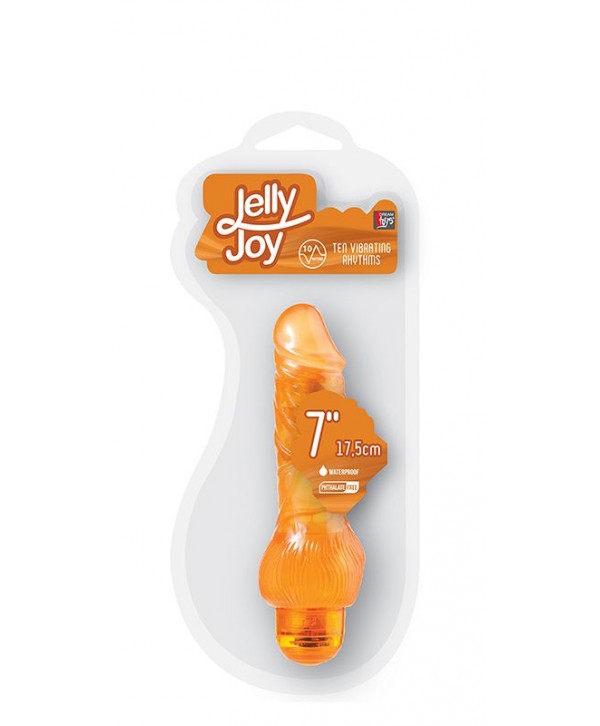 Оранжевый вибратор-реалистик JELLY JOY 7INCH 10 RHYTHMS ORANGE - 17,5 см.