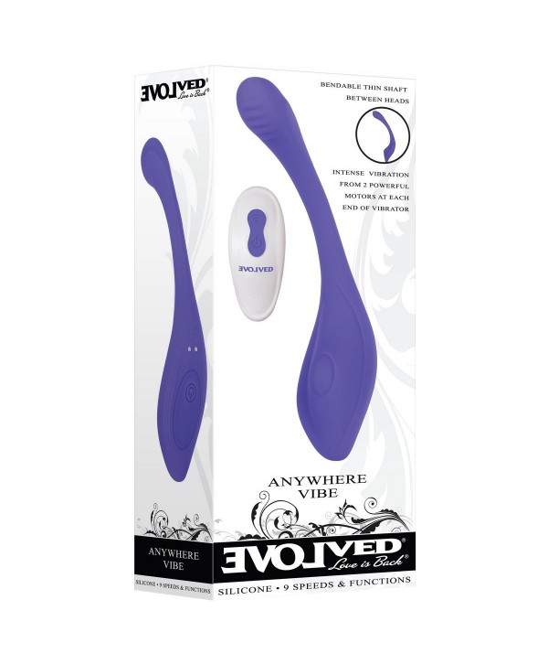 Фиолетовый гибкий вибростимулятор с пультом ДУ Anywhere Vibe 