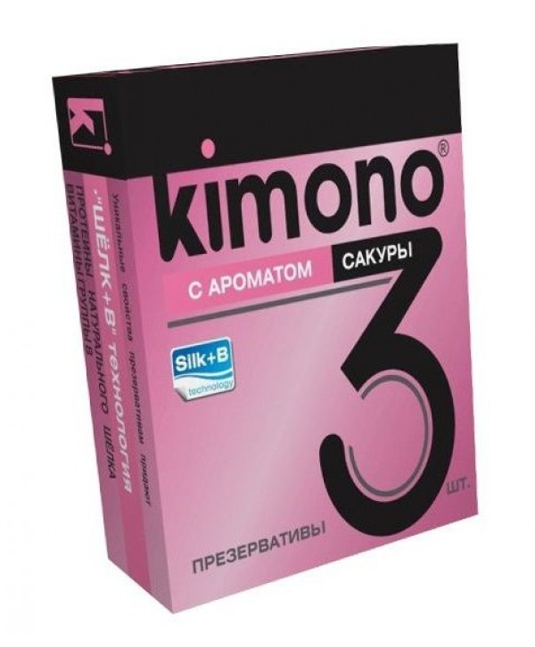 Презервативы KIMONO с ароматом сакуры - 3 шт.