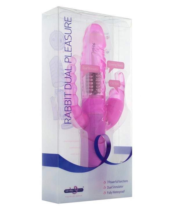 Розовый вибратор RABBIT DUAL PLEASURE с клиторальным и анальным стимуляторами - 22 см.