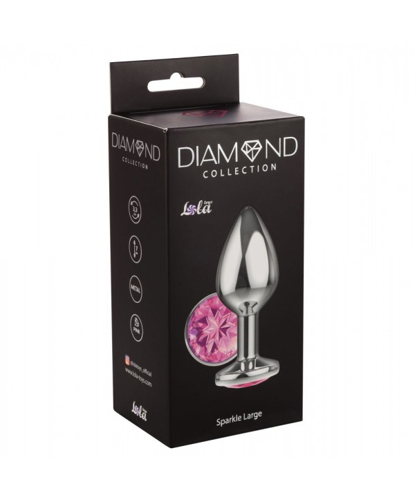 Большая серебристая анальная пробка Diamond Pink Sparkle Large с розовым кристаллом - 8 см.