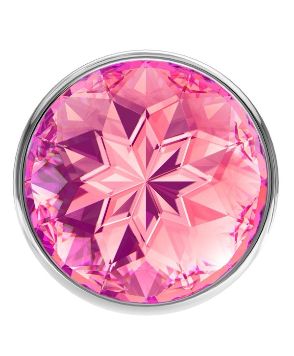 Большая серебристая анальная пробка Diamond Pink Sparkle Large с розовым кристаллом - 8 см.