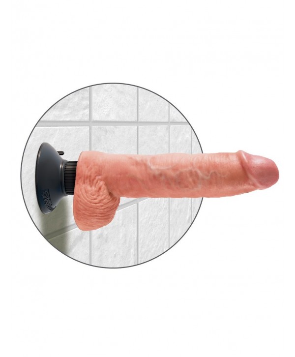 Телесный вибромассажер 10  Vibrating Cock with Balls - 25,4 см.