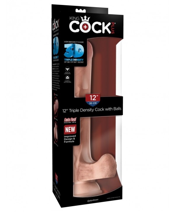 Телесный фаллоимитатор на присоске 12  Triple Density Cock with Balls - 33 см.