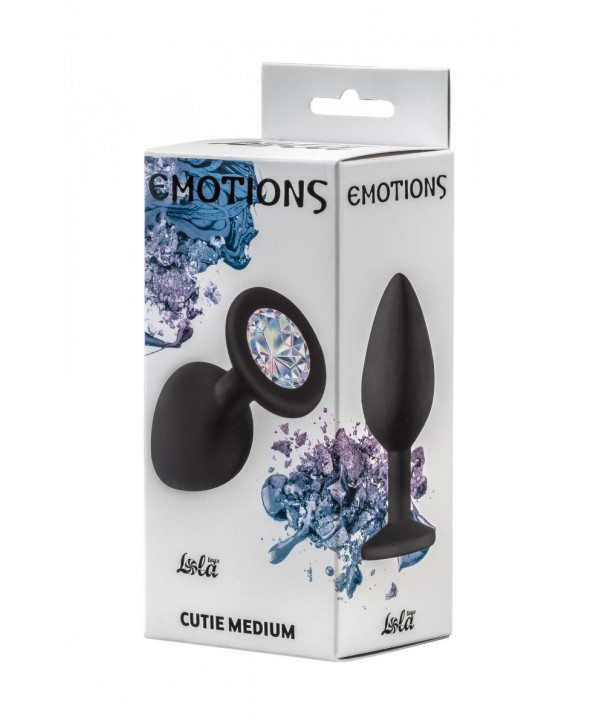 Чёрная анальная пробка Emotions Cutie Medium с прозрачным кристаллом - 8,5 см.