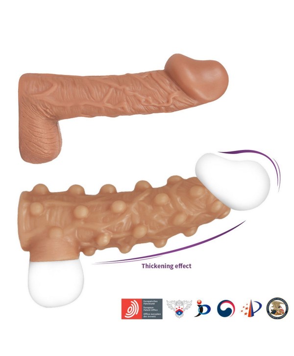 Телесная насадка с бугорками и открытой головкой Nude Sleeve M - 12 см.