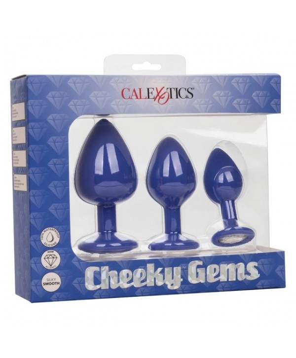 Набор из трёх синих анальных пробок с кристаллом Cheeky Gems