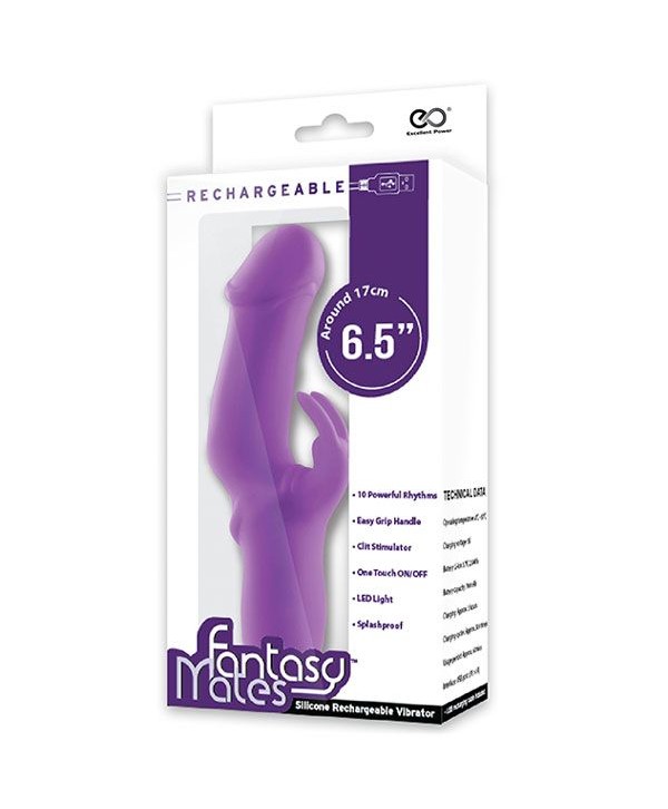 Фиолетовый вибратор с клиторальным отростком MATES FANTASY RECHARGE VIBRATOR - 17 см.