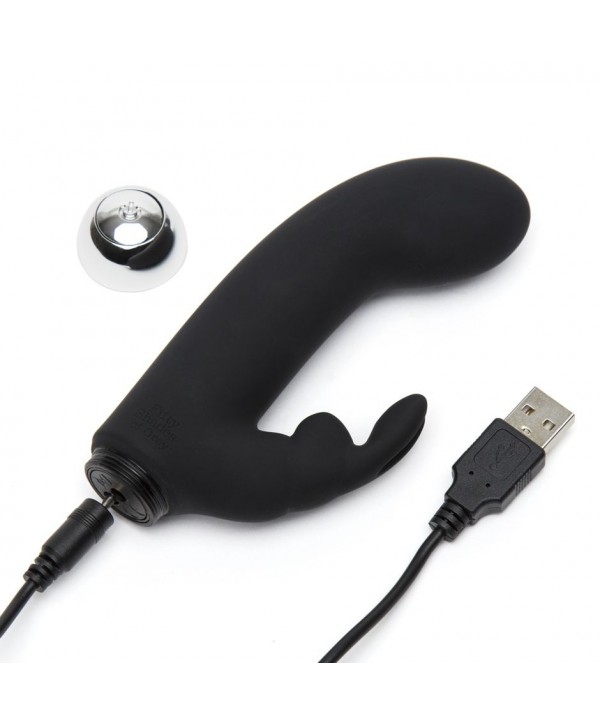 Черный вибратор с клиторальным отростком Greedy Girl Mini Rabbit Vibrator - 14 см.